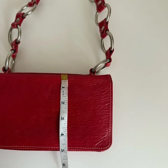 Red Leather Y2K Chain Shoulder Bag Jana Feifer Minimalist Chic Purse - Picture 8 of 9